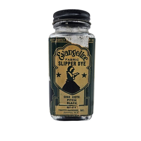 Vintage Evangeline Fabric Slipper Dye Glass Bottle Pitch Black Decorative - Picture 2 of 16
